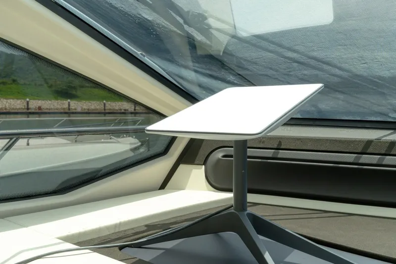 Carpe Diem Yacht Photos Pics Starlink satellite dish on 2017 Azimut 77S yacht deck, near large windows.