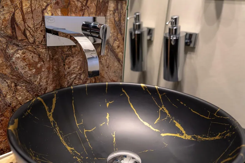 Carpe Diem Yacht Photos Pics Luxurious marble sink with modern faucet on Azimut 77S yacht, 2017 model.