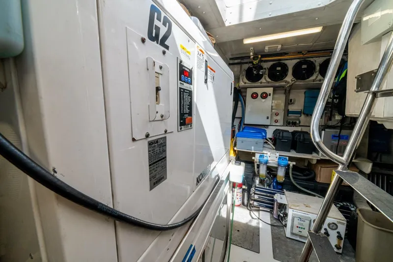 Carpe Diem Yacht Photos Pics Engine room of 2017 Azimut 77S yacht with generator and equipment.