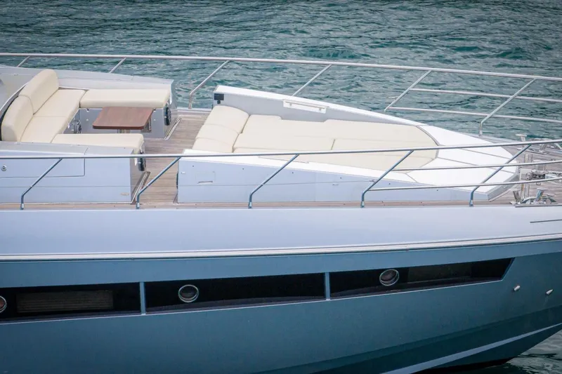 Carpe Diem Yacht Photos Pics 2017 Azimut 77S yacht with elegant deck seating and sleek design on the water.
