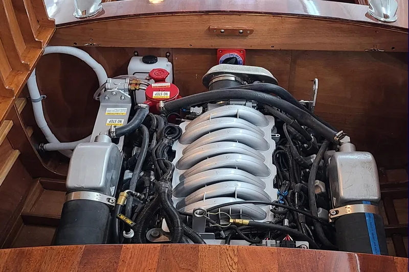  Yacht Photos Pics Engine of 2024 Custom Treworgy Replica 30’ Baby Bootlegger, showcasing intricate mechanical details.