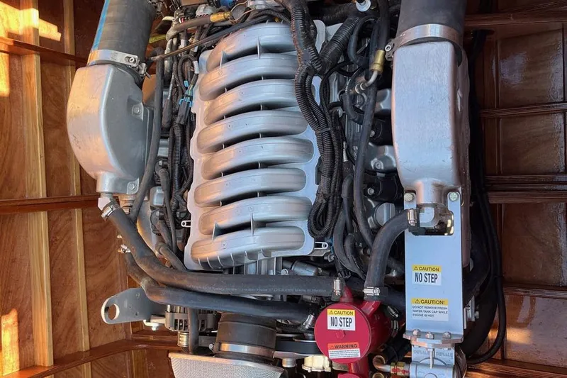  Yacht Photos Pics Engine of 2024 Custom Treworgy Replica 30’ Baby Bootlegger, detailed view.