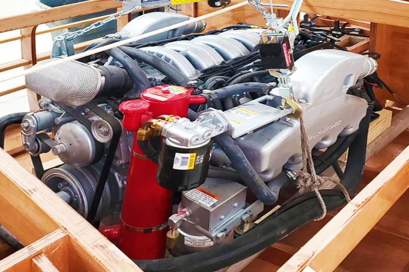  Yacht Photos Pics Engine of 2024 Custom Treworgy Replica 30’ Baby Bootlegger, showcasing intricate mechanical details.