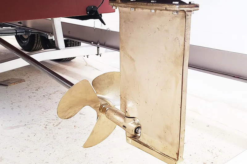  Yacht Photos Pics Propeller and rudder of 2024 Treworgy Replica 30’ Baby Bootlegger boat.