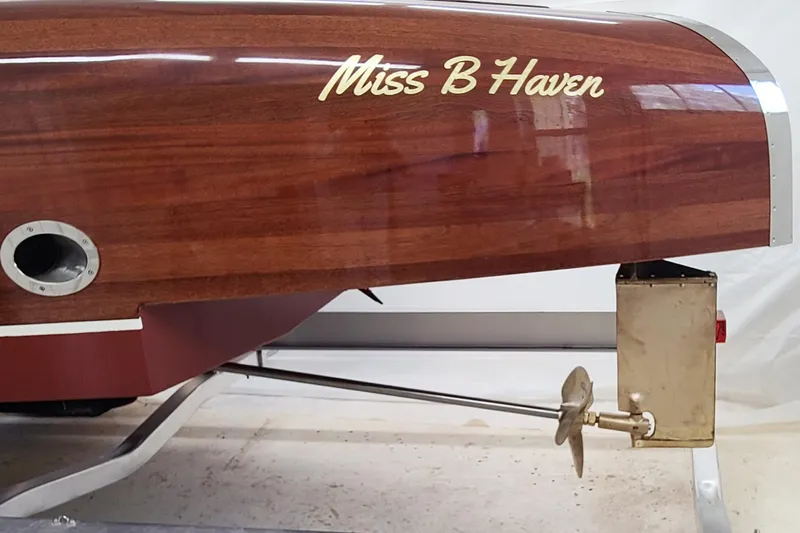  Yacht Photos Pics Custom 2024 Treworgy Replica of 30’ Baby Bootlegger, "Miss B Haven," wooden boat detail.