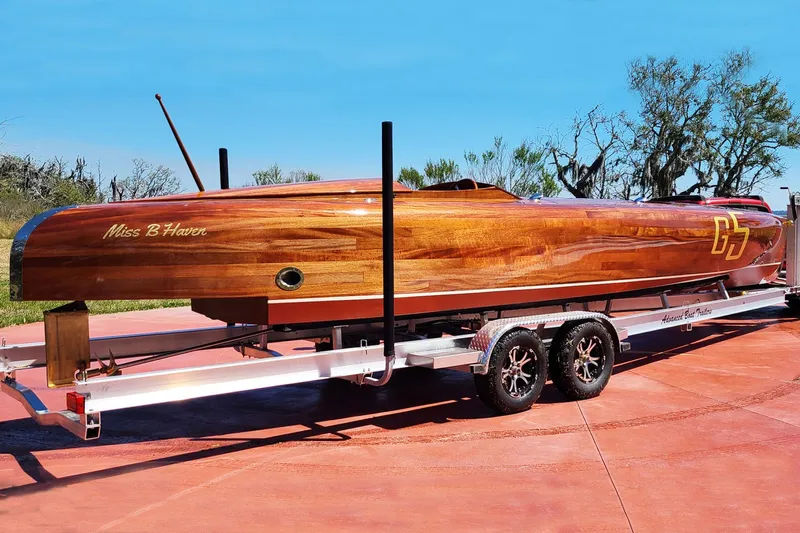  Yacht Photos Pics Custom 2024 Treworgy Replica of 30’ Baby Bootlegger on trailer, named "Miss B Haven."