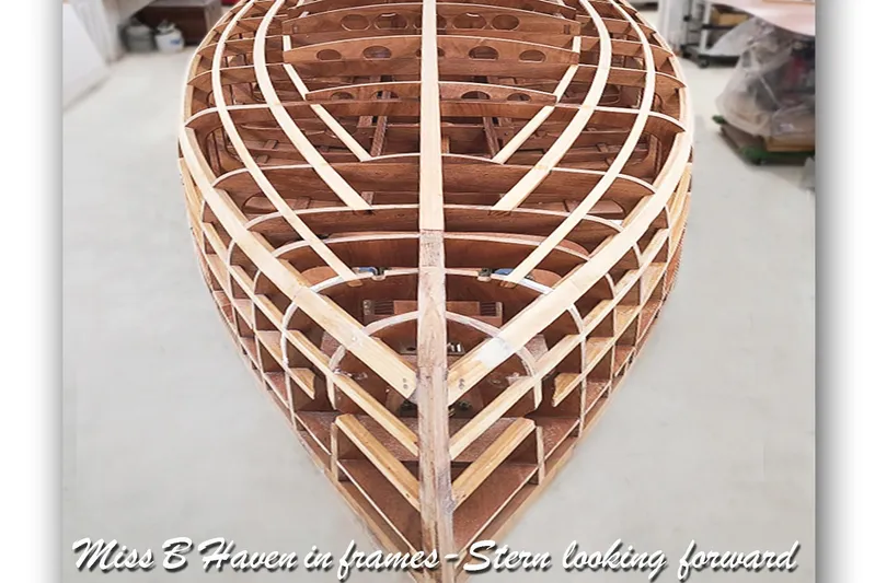  Yacht Photos Pics Wooden frame of 2024 Treworgy Replica 30’ Baby Bootlegger under construction.