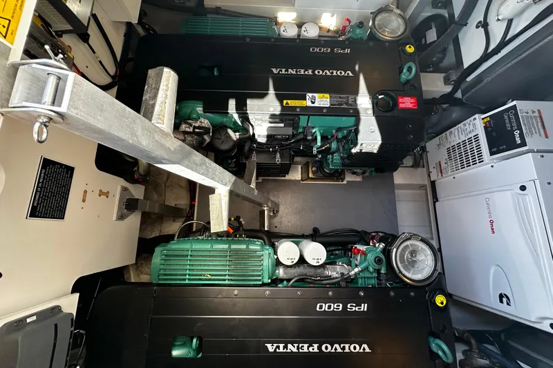 Seas The Day Yacht Photos Pics Engine room of 2018 Prestige 460 yacht with Volvo Penta IPS 600 engines.