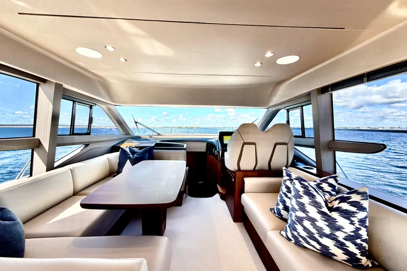  Yacht Photos Pics Luxurious interior of 2026 Princess F50 yacht with elegant seating and ocean view.
