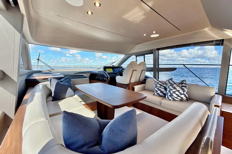  Yacht Photos Pics Luxurious interior of 2026 Princess F50 yacht with elegant seating and ocean view.