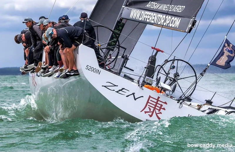 Zen - Formerly Synergy, Sorcha Yacht Photos Pics Sailing crew on Botin TP 52 yacht "Zen" navigating choppy waters, 2011 model.