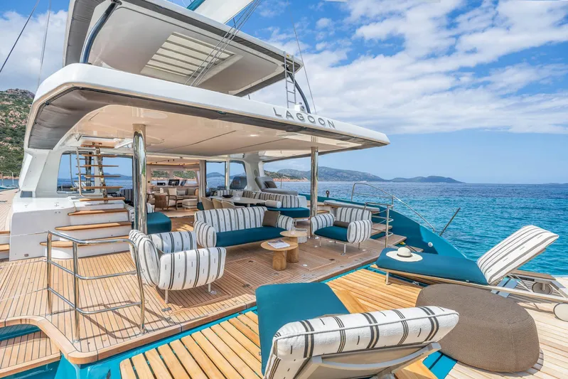  Yacht Photos Pics Manufacturer Provided Image: Luxurious Lagoon Eighty 2 yacht, 2026 model, with elegant deck seating and ocean view.
