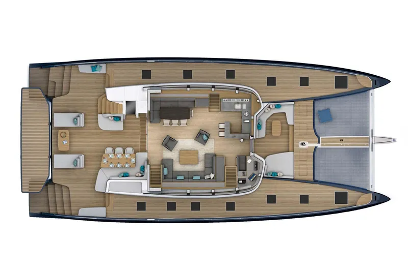  Yacht Photos Pics Manufacturer Provided Image: Top view of 2026 Lagoon Eighty 2 yacht layout, featuring spacious deck and luxurious interiors.