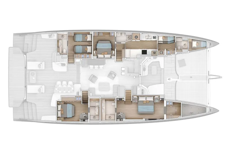  Yacht Photos Pics Manufacturer Provided Image: Floor plan of 2026 Lagoon Eighty 2 yacht, featuring spacious cabins and modern amenities.