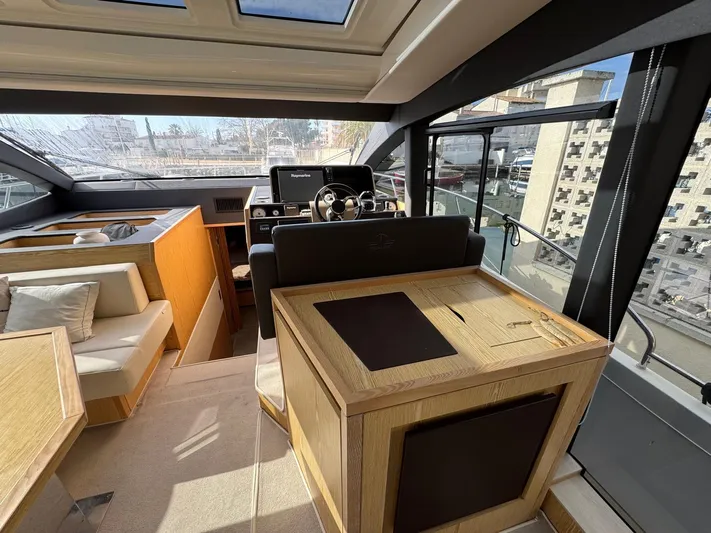 Sealine C530 Yacht Photos Pics Luxurious interior of 2017 Sealine C530 yacht with modern helm and seating area.