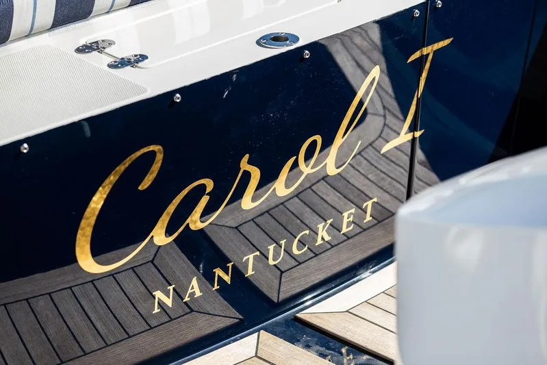 Carol I Yacht Photos Pics Hinckley 35 boat, 2024 model, named "Carol I" with Nantucket inscription.