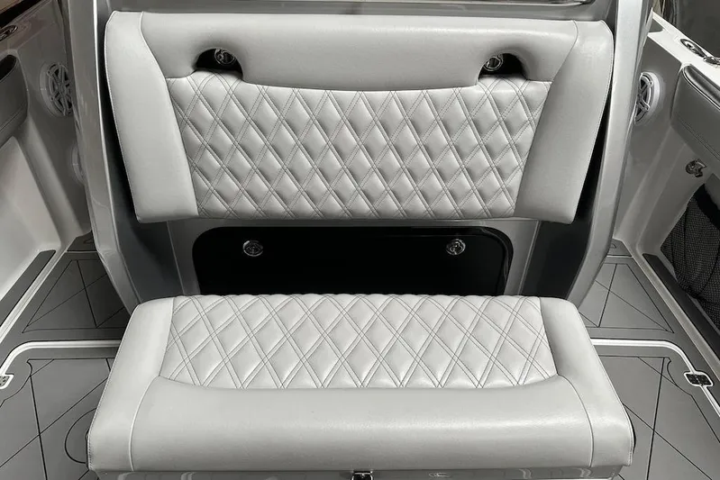  Yacht Photos Pics 2017 Nor-Tech 340 Sport Center Console interior with diamond-stitched seating.