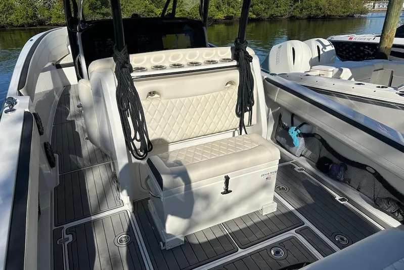  Yacht Photos Pics 2017 Nor-Tech 340 Sport Center Console boat interior with seating and storage.