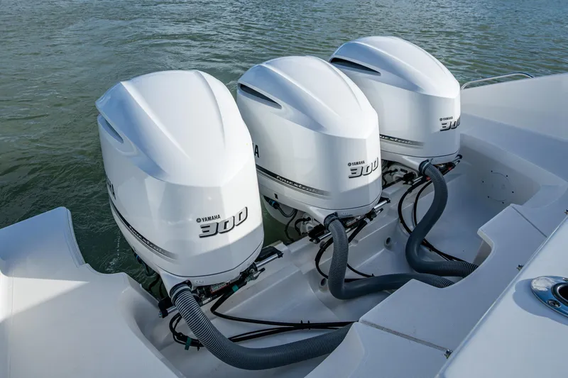  Yacht Photos Pics Triple Yamaha 300 engines on 2019 Pursuit DC 365 Dual Console boat.
