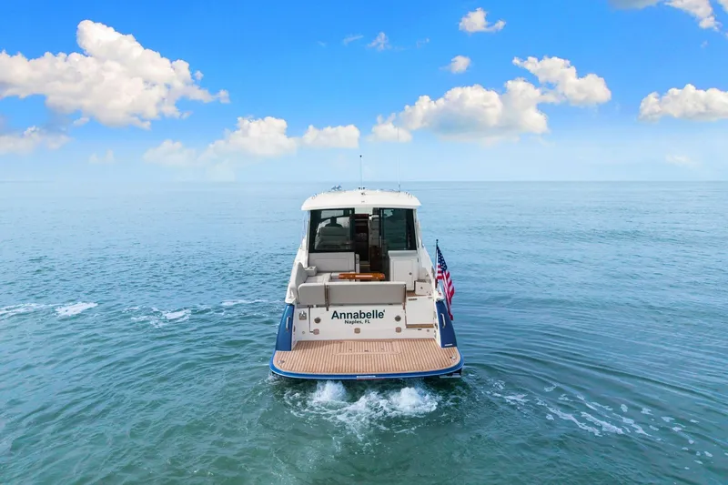 Mjm 42 For Sale Yacht Photos Pics 2024 MJM 42 yacht cruising on open sea under blue sky.