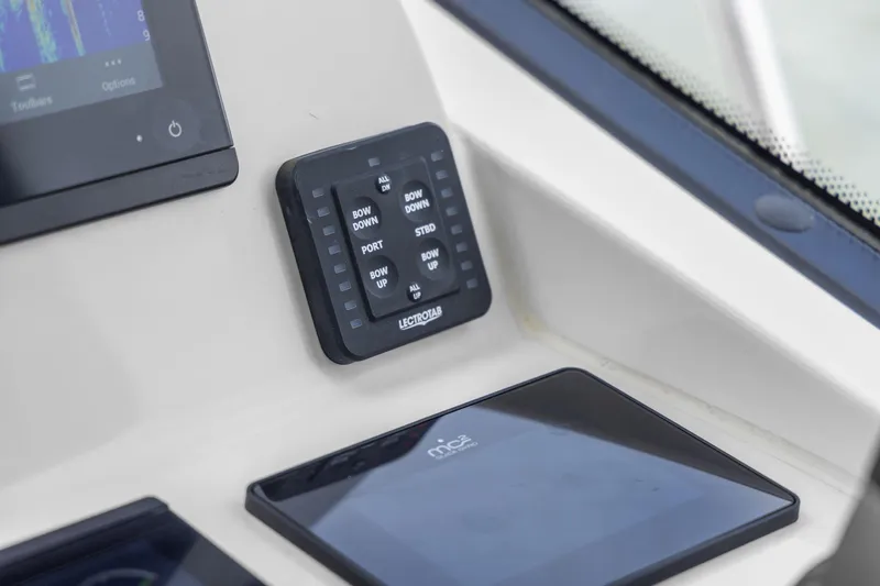 Mjm 42 For Sale Yacht Photos Pics Control panel on 2024 MJM 42 boat, featuring Lectrotab trim tab controls.