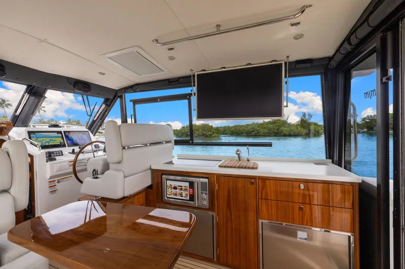 Mjm 42 For Sale Yacht Photos Pics Luxurious interior of 2024 MJM 42 yacht with modern amenities and scenic water view.