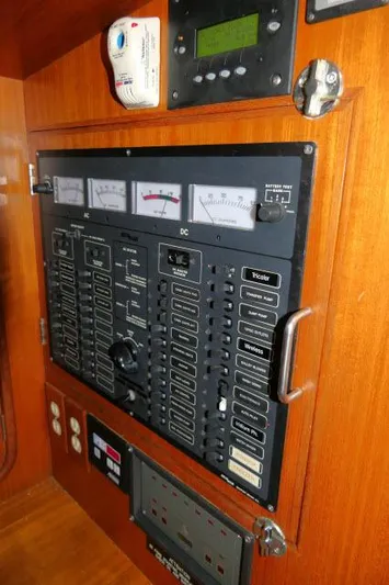 Peregrine Yacht Photos Pics Electrical control panel in 2002 Tayana 460 Vancouver Pilothouse yacht.