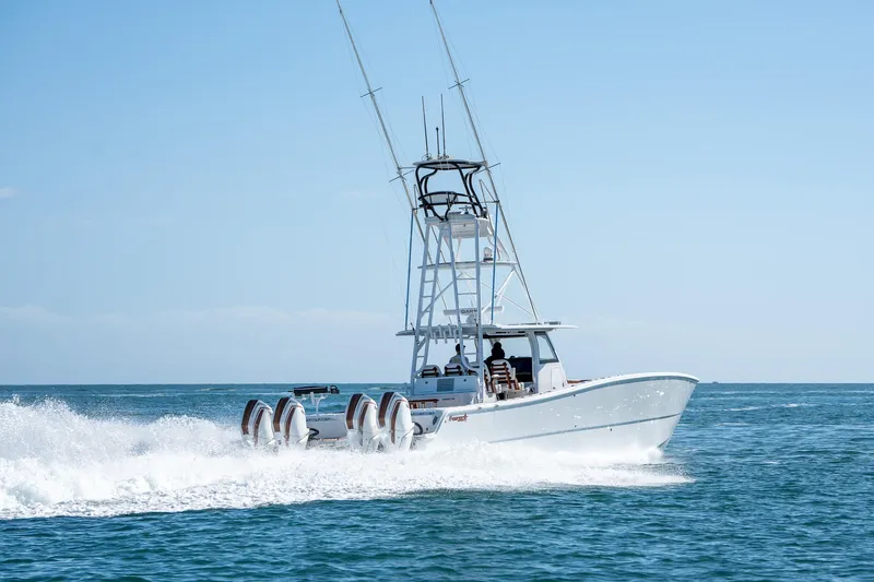  Yacht Photos Pics 2022 Freeman 47 boat cruising on open water.