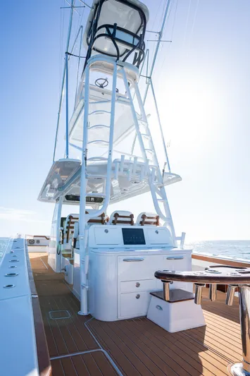  Yacht Photos Pics 2022 Freeman 47 yacht with modern deck and tower in sunlight.