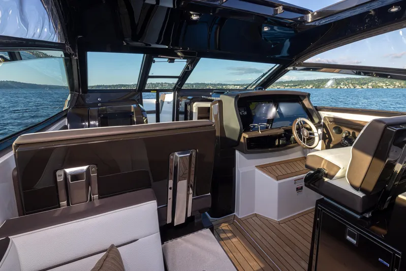 Rancho Agua Yacht Photos Pics Interior of 2021 Cobalt A36 yacht with modern design and scenic ocean view.