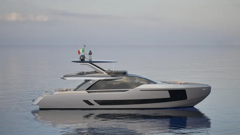 Filippetti F80 Yacht Photos Pics 2027 Filippetti F80 yacht on calm sea, sleek modern design.