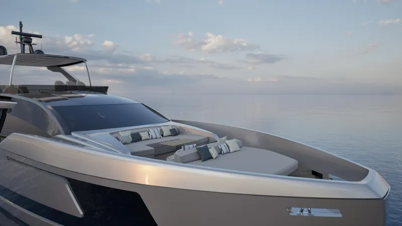 Filippetti F80 Yacht Photos Pics Luxurious 2027 Filippetti F80 yacht on calm sea, featuring sleek design and spacious deck.