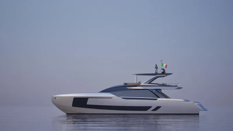 Filippetti F80 Yacht Photos Pics Modern Filippetti F80 yacht, 2027 model, sleek design on calm water.