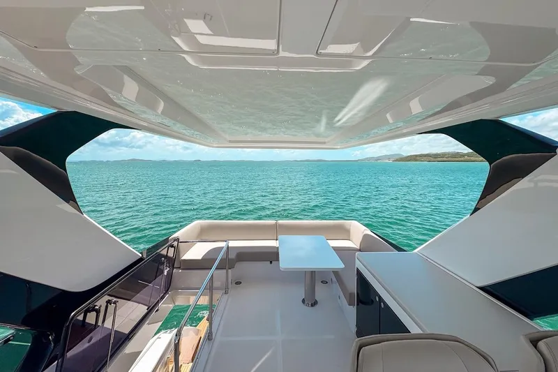 Macu Yacht Photos Pics Luxurious 2024 Ferretti Yachts 580 interior with ocean view and sleek design.