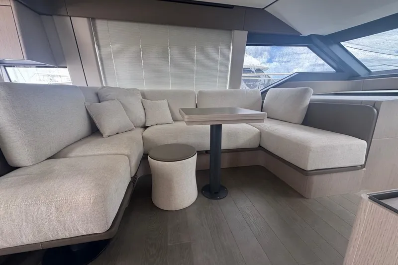 Macu Yacht Photos Pics Luxurious interior of 2024 Ferretti Yachts 580 with elegant seating and modern design.