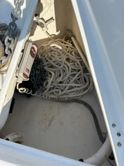 Shamrock Yacht Photos Pics Anchor locker of 2011 Beneteau Oceanis 40 with ropes and chain.