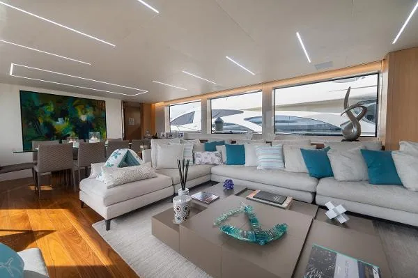 Ryen - Sl106/637 Yacht Photos Pics Luxurious interior of 2017 Sanlorenzo SL106 yacht with modern decor and spacious seating area.