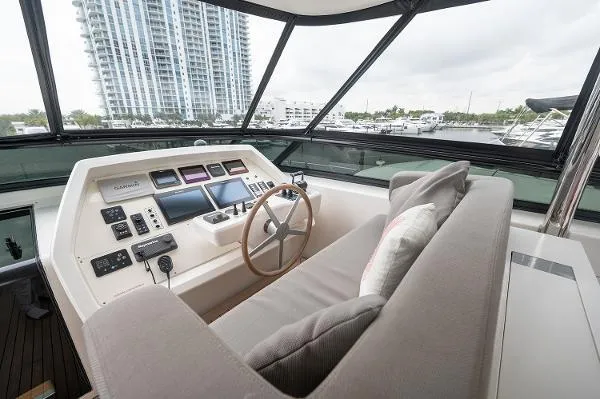 Ryen - Sl106/637 Yacht Photos Pics Helm of 2017 Sanlorenzo SL106 yacht with modern controls and plush seating.