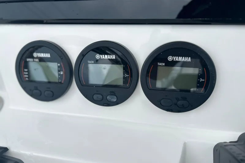  Yacht Photos Pics Yamaha gauges on 2026 Sea Fox 268 Commander boat dashboard.