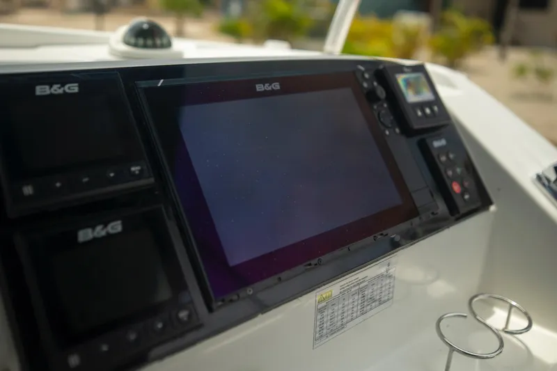 Wanderlust Yacht Photos Pics Control panel of a 2020 Lagoon 40 catamaran with B&G navigation displays.