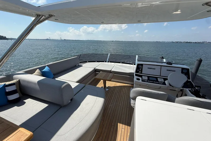  Yacht Photos Pics Luxurious 2021 Sunseeker 76 Yacht with spacious deck and modern navigation system.