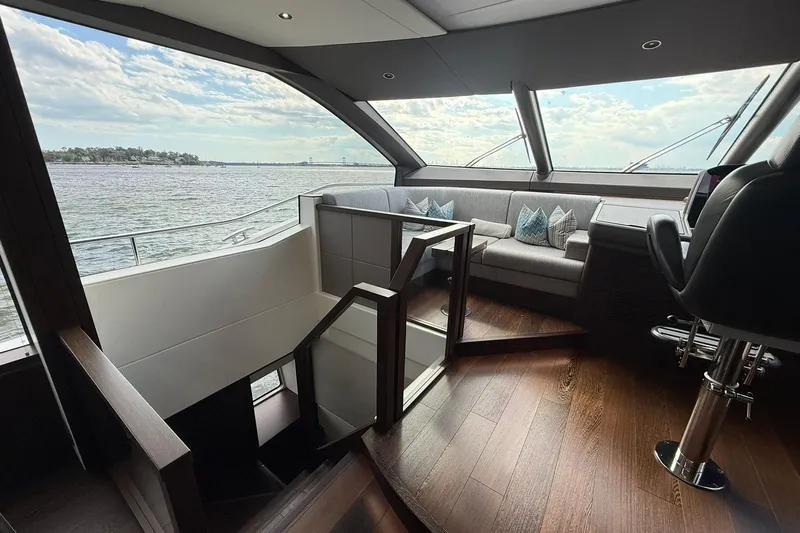  Yacht Photos Pics Luxurious interior of 2021 Sunseeker 76 Yacht with scenic ocean view.