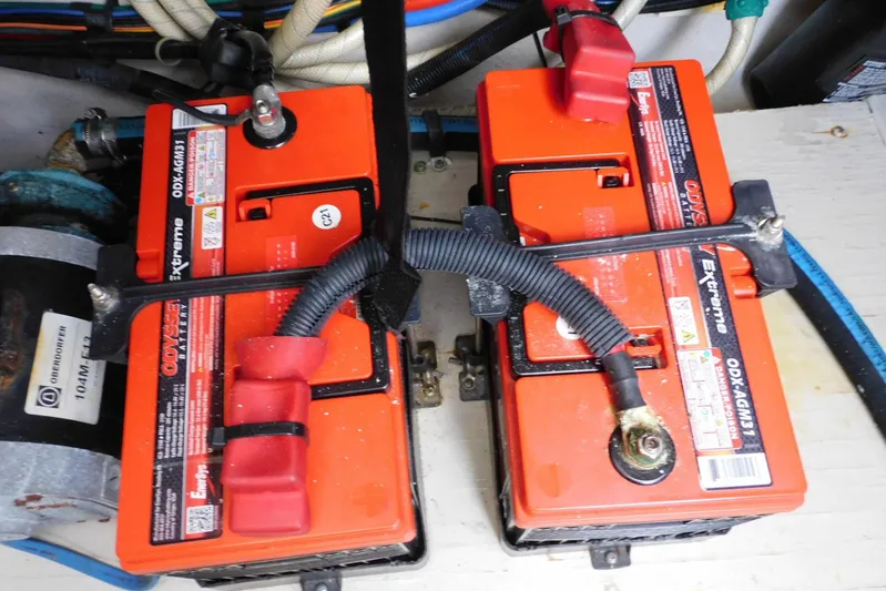 Full Deck Yacht Photos Pics Two Odyssey Extreme batteries in a 2008 Sea Ray 44 Sedan Bridge boat.