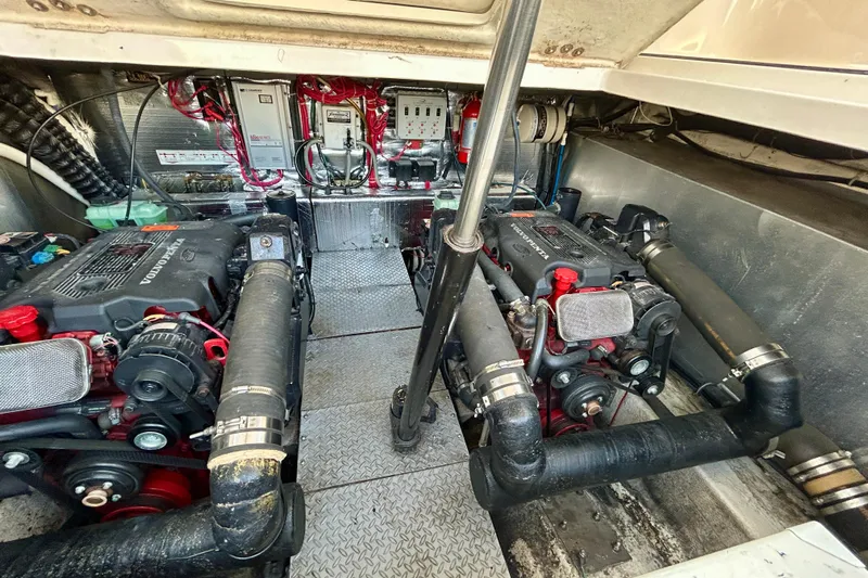 Done Deal Yacht Photos Pics Engine room of 2002 Regal Commodore 3860 with dual Volvo Penta engines.