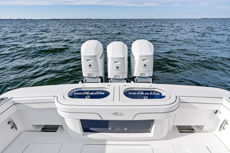  Yacht Photos Pics 2026 Valhalla Boatworks V-46 with triple outboard engines on open water.