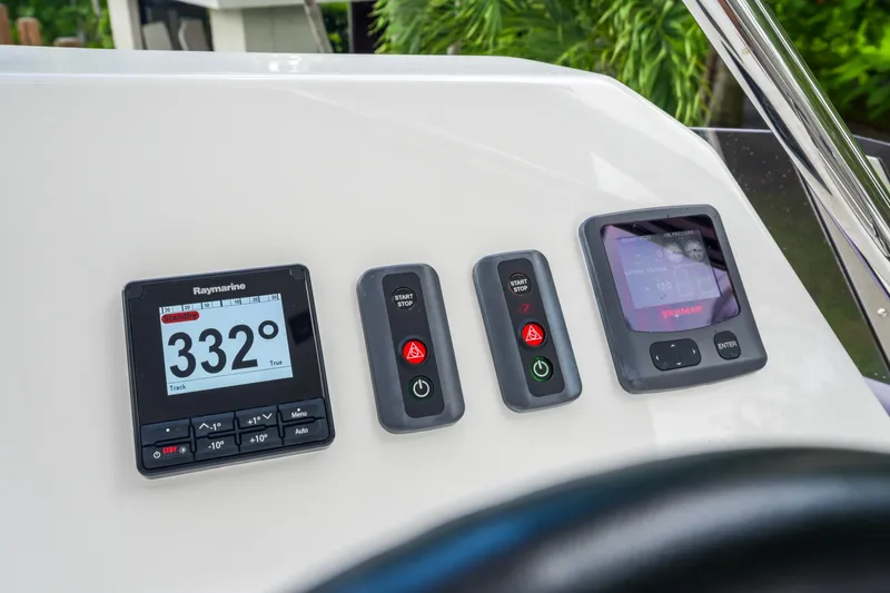 Freedom Yacht Photos Pics Control panel of 2022 Leopard 53 Powercat with navigation and engine displays.