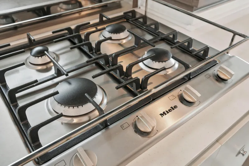 Freedom Yacht Photos Pics Modern Miele gas stove on Leopard 53 Powercat yacht, 2022 model.