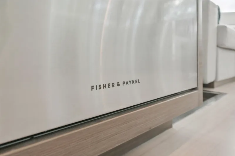 Freedom Yacht Photos Pics Fisher & Paykel appliance on Leopard 53 Powercat yacht, 2022 model interior detail.