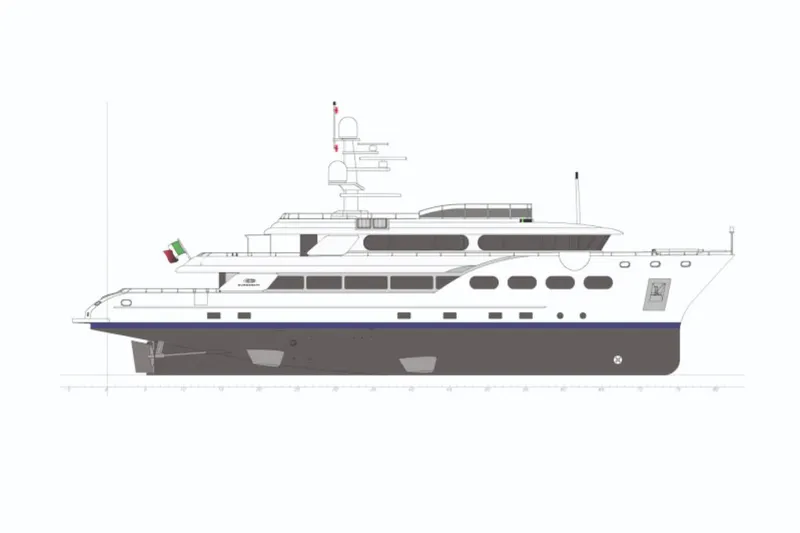 Baron Trenck Yacht Photos Pics Eurocraft 44 M longrange yacht, 2011 model, side view illustration.