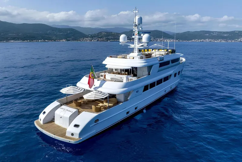 Baron Trenck Yacht Photos Pics Luxurious Eurocraft SUPERYACHT 43.5, 2011 model, cruising on serene blue waters.